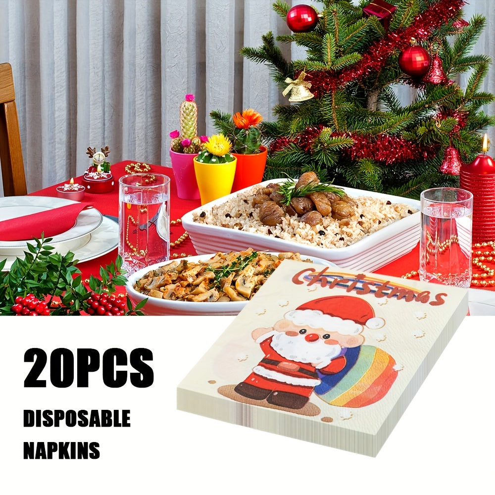 Set of 20 Santa Claus Christmas Napkins 3-Ply Disposable Paper Towels