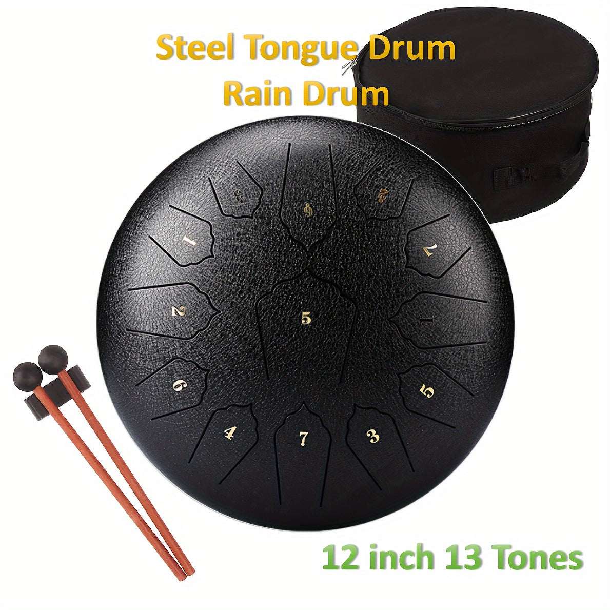 12-Inch Steel Tongue Drum with Travel Case and Accessories for Meditation and Outdoor Use
