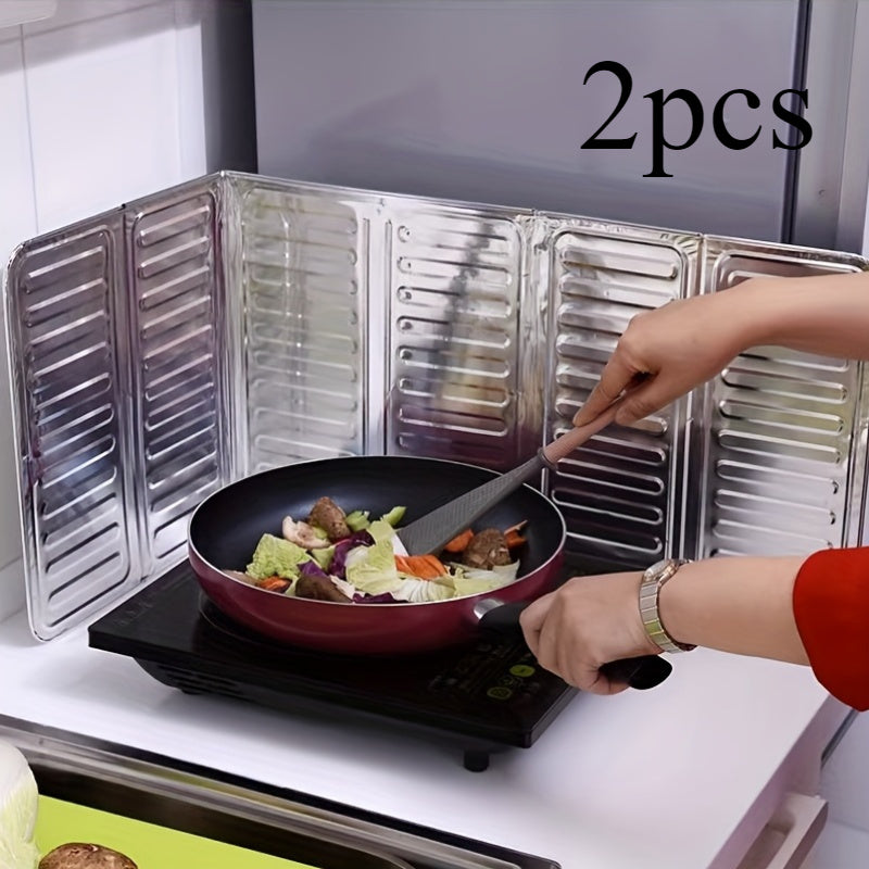 2 алюминиевых защитных экрана для плиты на кухне, защита от брызг, термостойкие, маслостойкие, с ребристым дизайном