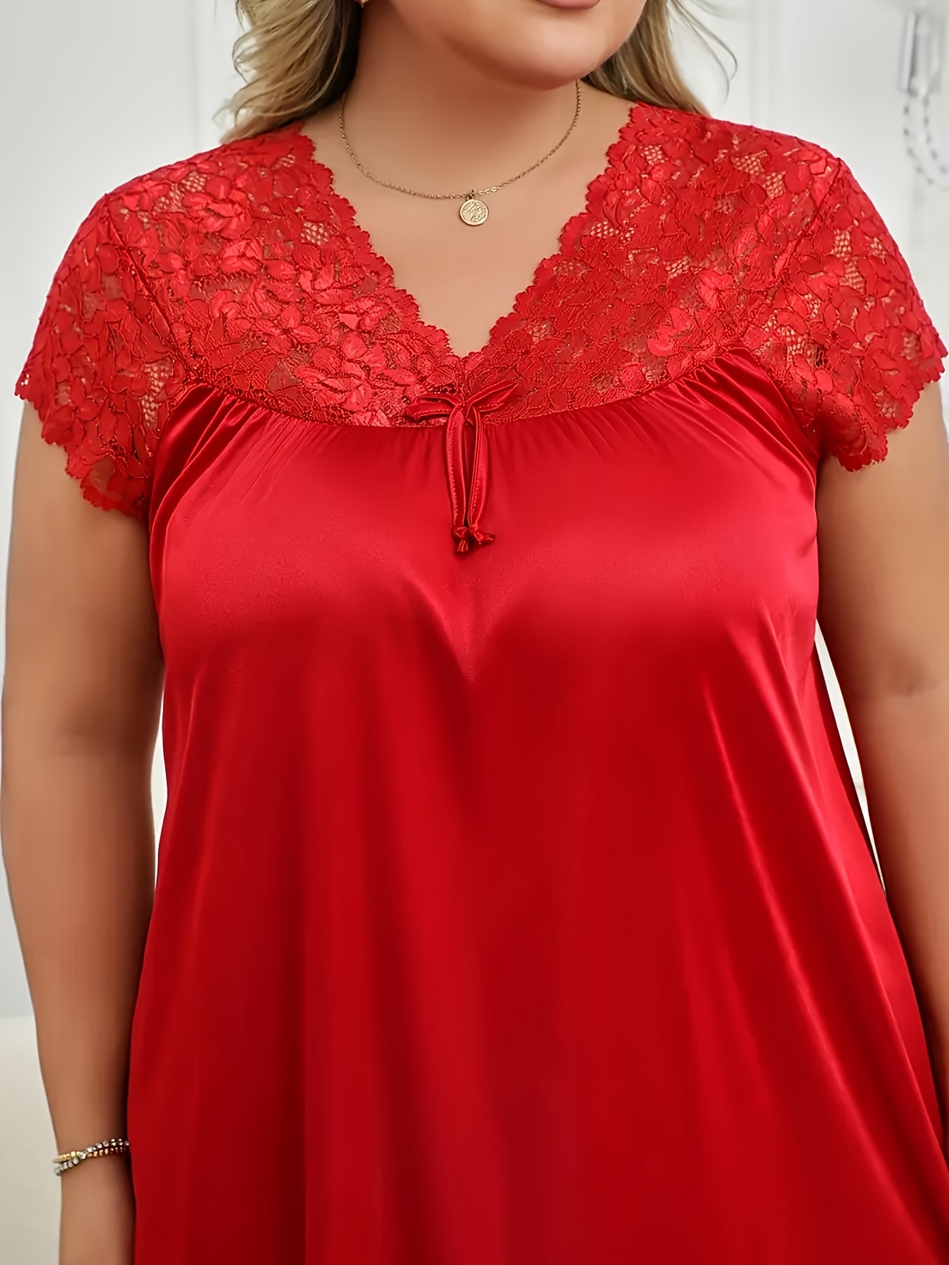 Women V-Neck Long Dress Set, Solid Colors, Plus Size Lounge Sleepwear