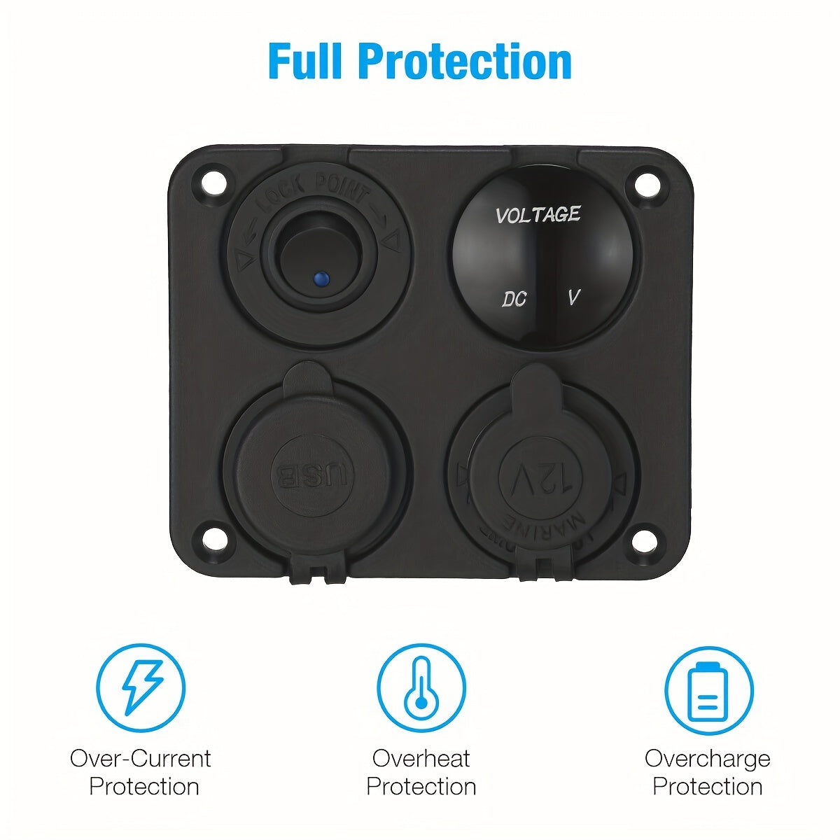 Dual USB Charger for 4-Gang 12V Outlets with LED Voltmeter and Wall Mount