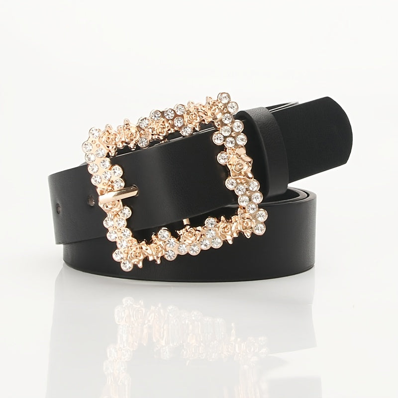 Women's Alloy Dress Belt with Rhinestone Pin Buckle Accessories