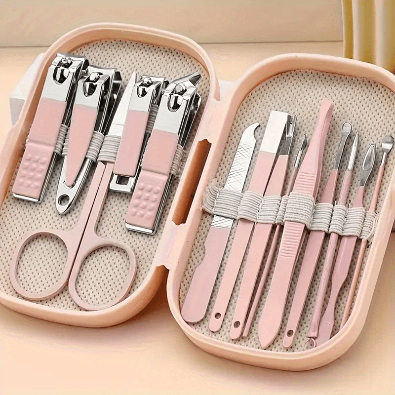 14-Piece Stainless Steel Nail and Foot Care Set with Clippers and Shaping Tools in Portable Storage Box for Men and Women