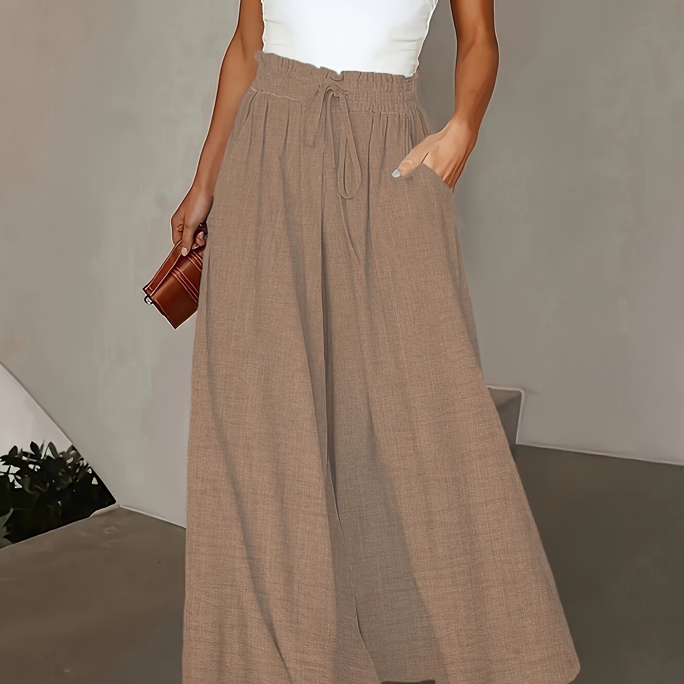 Ayollar uchun keng bo'yinli shimlar Polyester to'liq rangli yuqori bel Bahor Kuz Moda