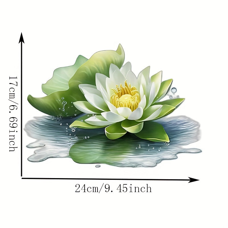 White Lotus Flower Wall Decal Self-Adhesive PVC Floral Sticker for Bathroom and Home Decor