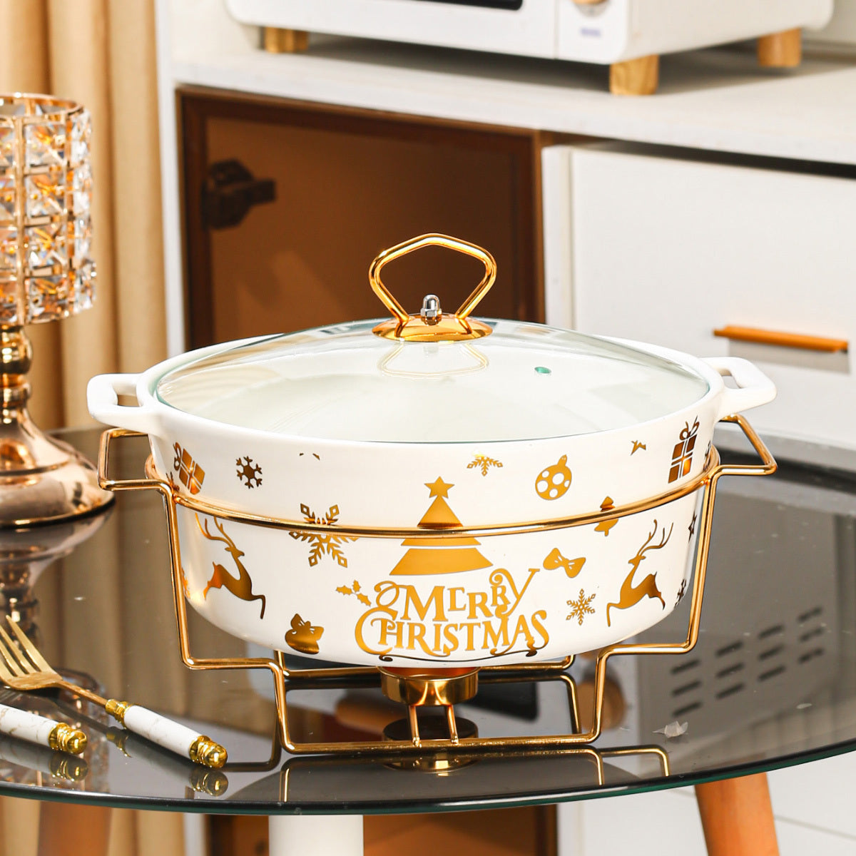 Christmas Ceramic Baking Plate and Insulated Pot Set for Baking and Cooking