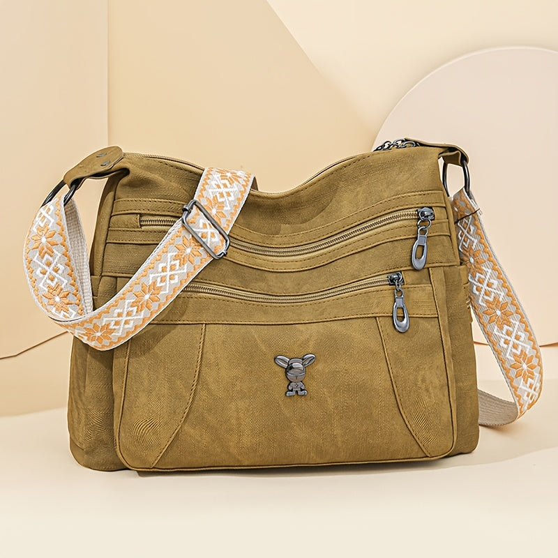 Bolso de hombro vintage para mujer estilo bohemio de cuero sintético con cremallera ajustable