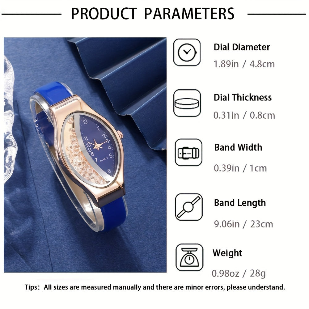 Women's Quartz Watch with Color Block Oval Pointer and Quicksand Dial