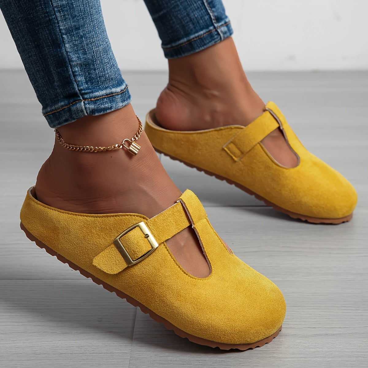 Women's Slip-On Platform Mules with Adjustable Buckle Straps Breathable Fabric