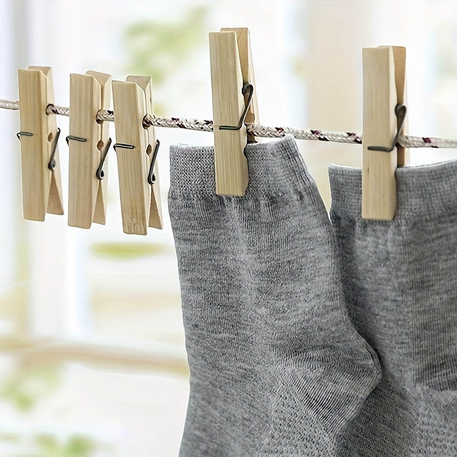 Juego de 40 pinzas de ropa de bambú resistentes a la intemperie para lavandería en interiores y exteriores