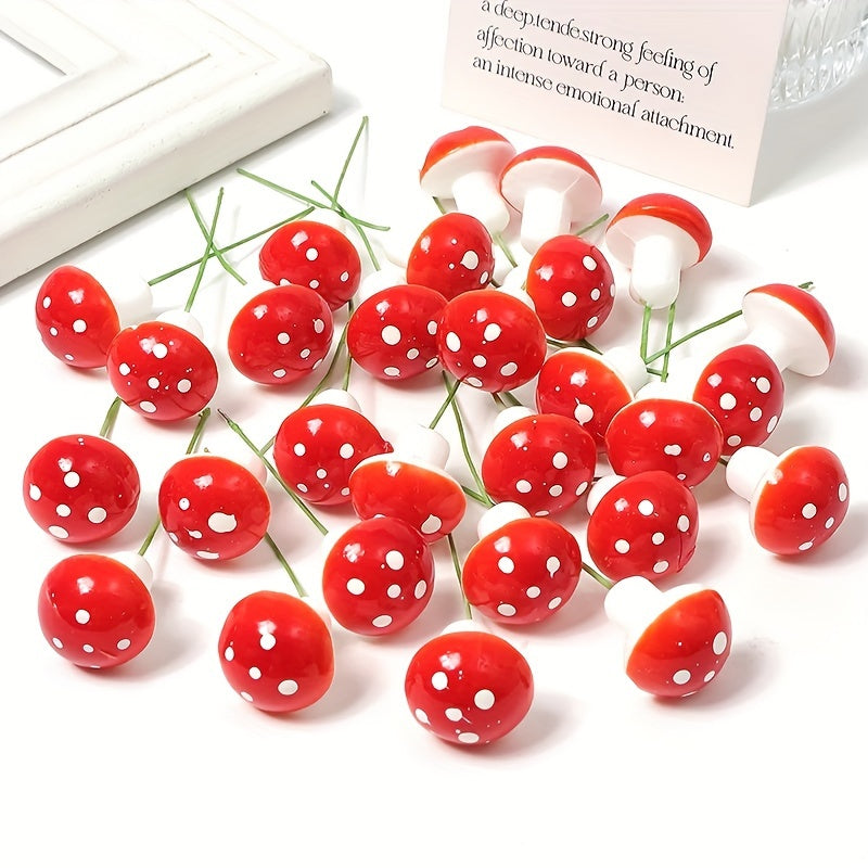 Red Faux Mushroom Flowers for Cake Decor Halloween Christmas Wreaths Crafts