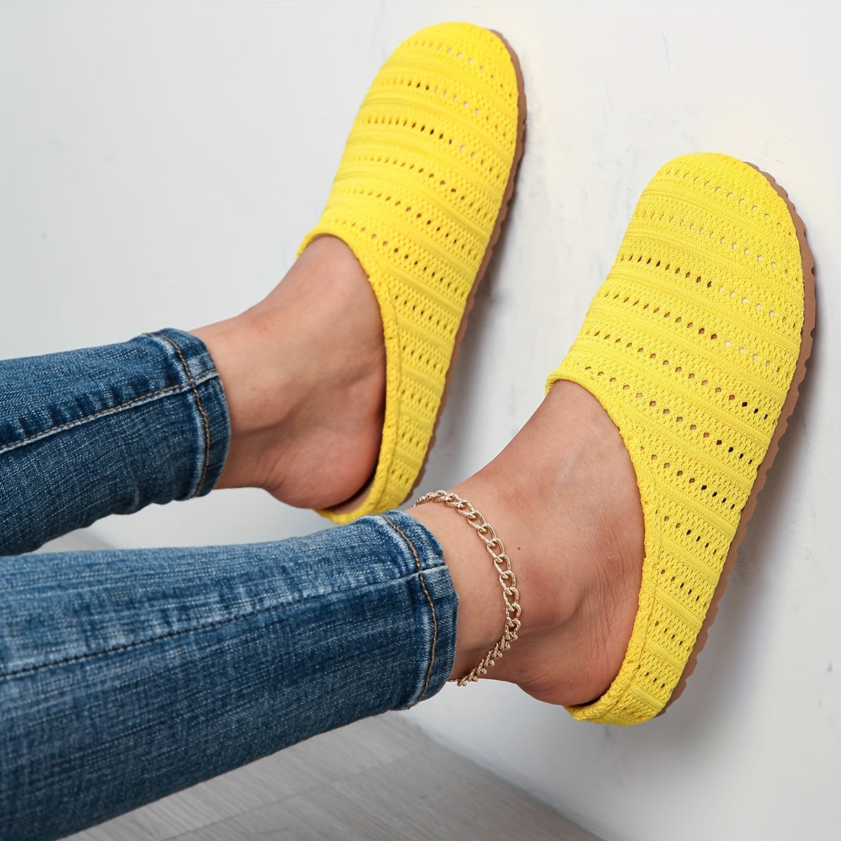 Women's Knit Slip-On Mules Summer Breathable Bohemian Large Size Shoes