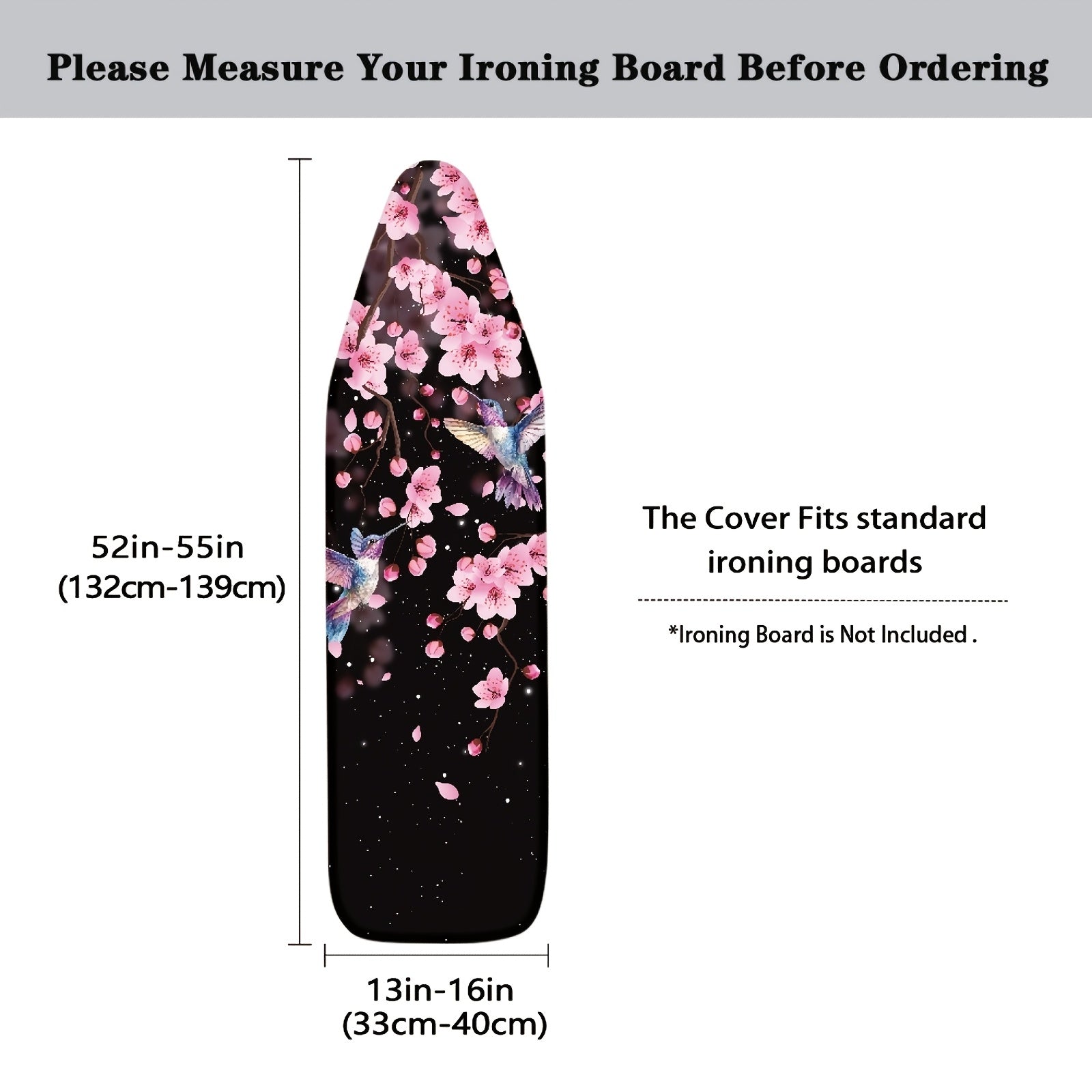 Funda para tabla de planchar con diseño floral y colibrí, bordes elásticos, lavable a máquina, fácil de instalar