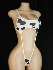 Women's Cow Print Strappy Teddy Backless Lingerie Bodysuit
