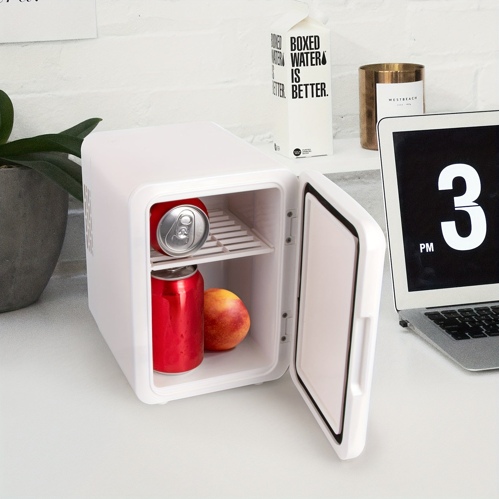 Mini Car Refrigerator 4L White ABS Cooling System Portable Cooler for Drinks Skincare