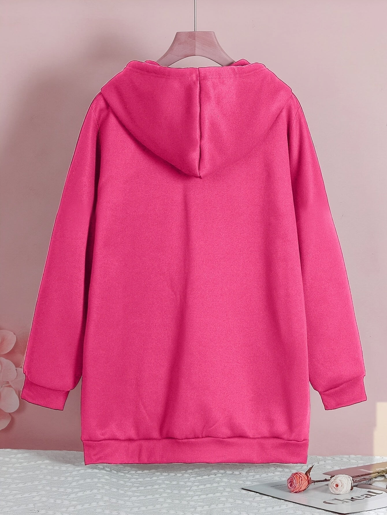 Plus Size Women's Hoodie with Stretch Solid Color Zip-Up Winter Sweatshirt