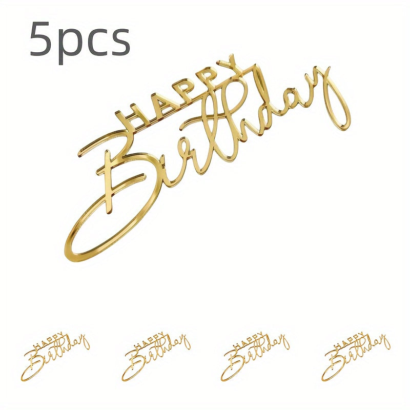 5pcs Happy Birthday Acrylic Cake Toppers for Party and Dessert Table Decoration