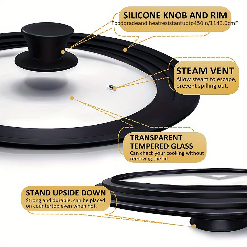 Pot Lid with Silicone Edge Tempered Glass Dishwasher Safe Anti-Slip Knob