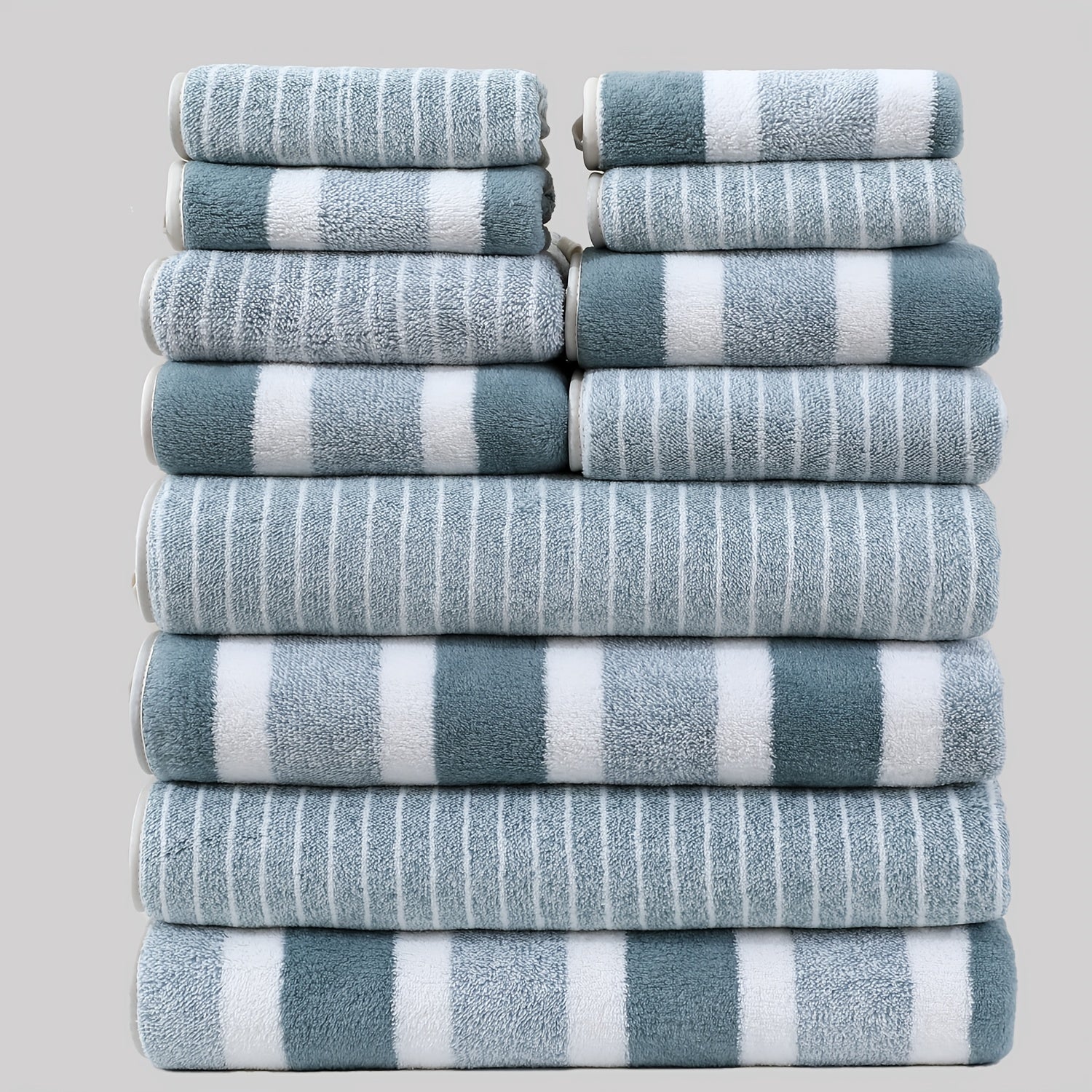 Set of 12 Microfiber Towels Quick-Dry Absorbent Woven Wash Cloths for Bathroom