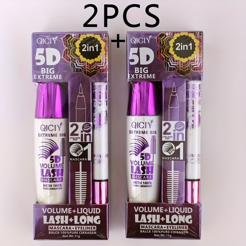 Women Waterproof 2-in-1 Mascara and Eyeliner Set Black Long-Lasting