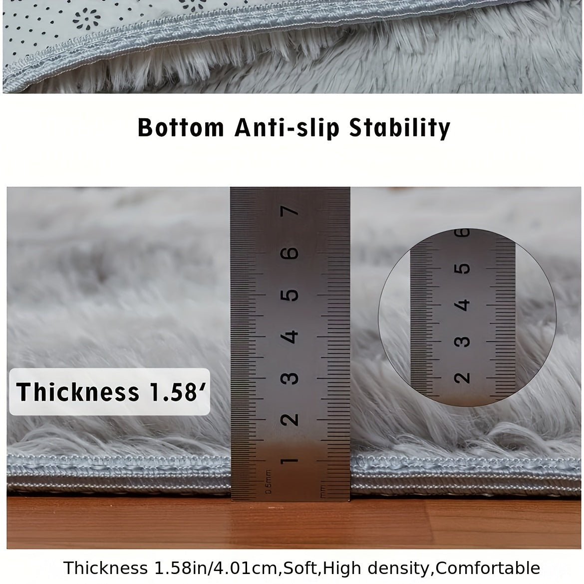 Alfombra de tie-dye gris claro con pelo alto, respaldo antideslizante, lavable a máquina