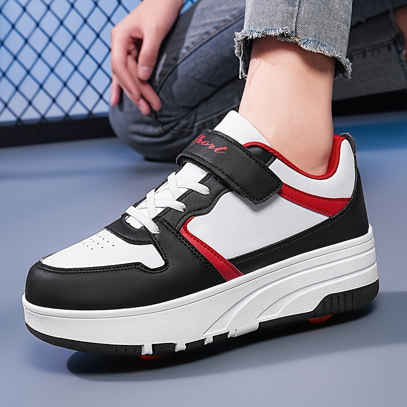 Boys Low Top Skate Shoes with Removable Roller Skates Breathable Lightweight Non Slip All Season