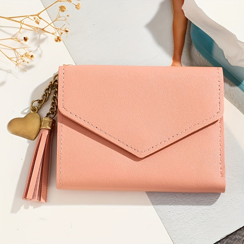 Faux Leather Heart and Tassel Wallet with Patchwork Design Coin Purse for Women