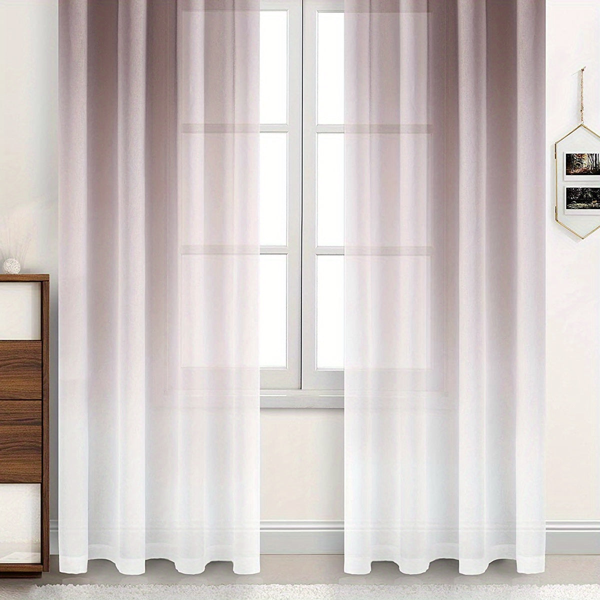 Gradient Sheer Curtain and Printed Rod Pocket Window Treatment Set for Living Rooms