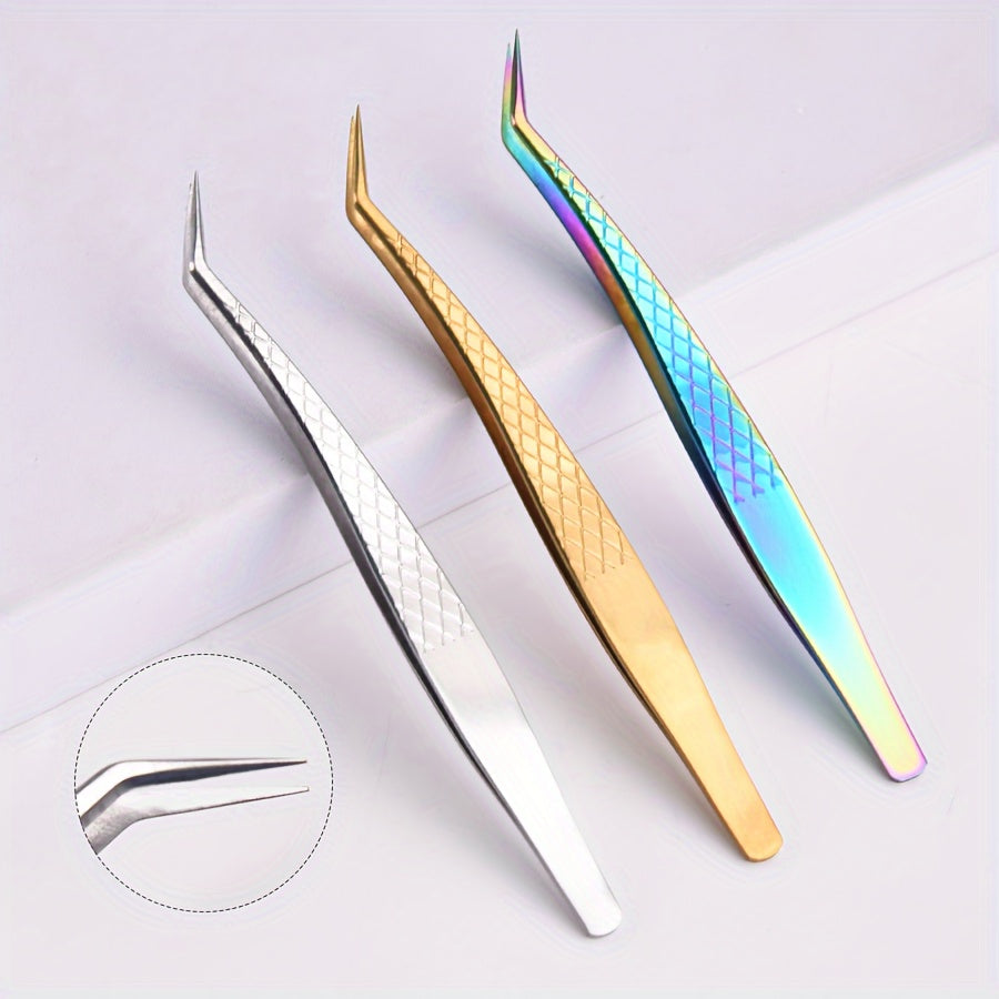 Juego de pinzas para pestañas de acero inoxidable unisex, injerto de precisión, pinza para pestañas postizas