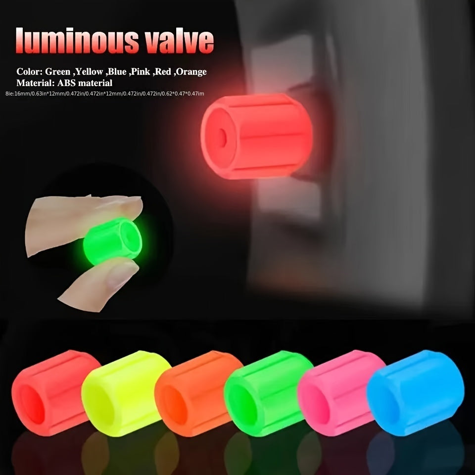16pcs Luminous Tire Valve Stem Caps for Bikes Motorcycles Cars Glow-in-the-Dark Plastic Dust-Proof Leak-Proof