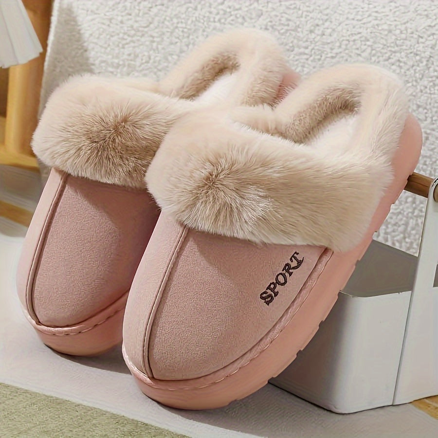 Zapatillas de imitación de ciervo con forro de invierno, con puntera, casuales, para interior, suela de EVA