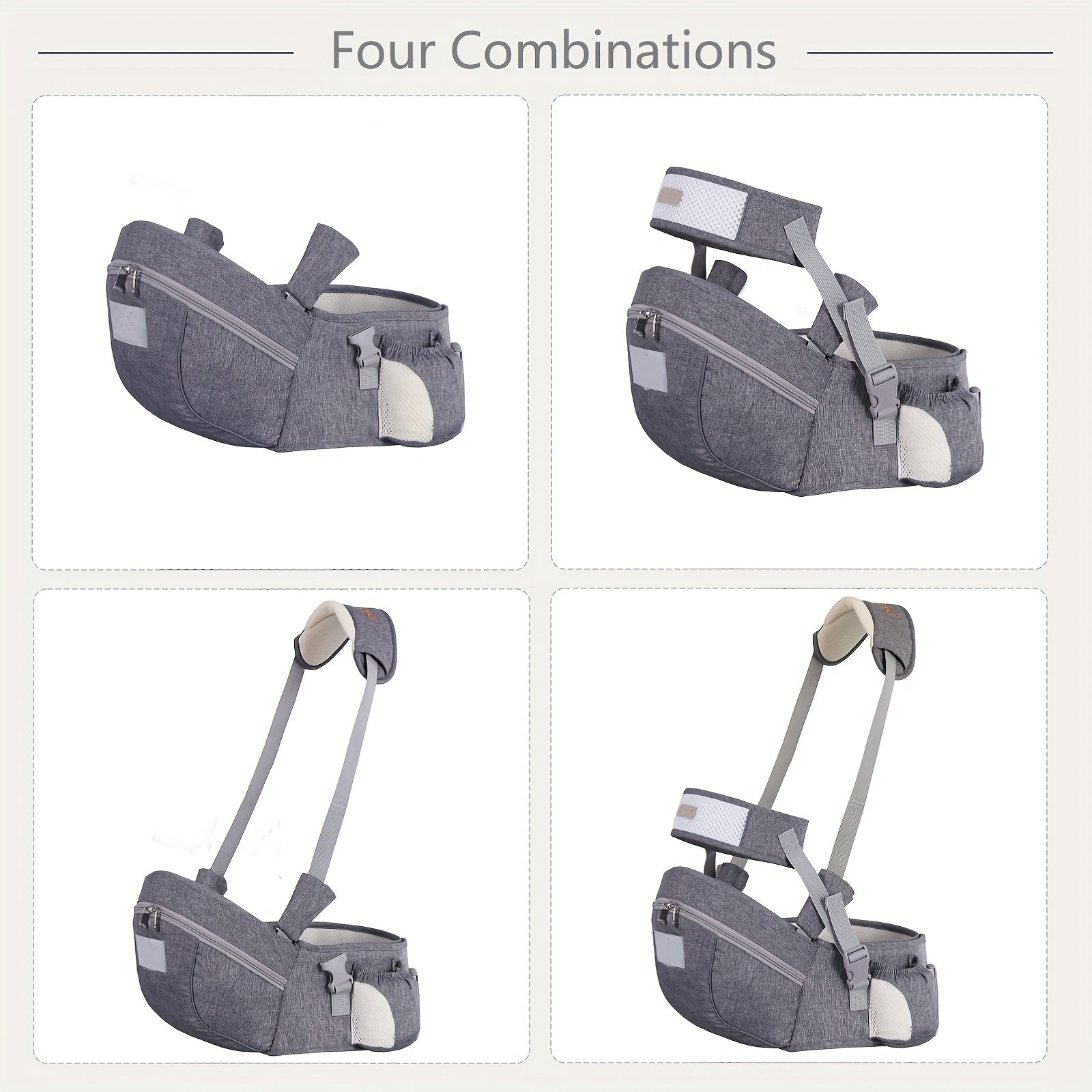 Ergonomik Kulrang Polyester Bolalar Ko'taruvchi - Moslashuvchan Yelka Kamar, Bel Kamar va Saqlash Cho'ntaklari - Xavfsizlik Sertifikatlangan Tizza O'rnash - Yangi Tug'ilganlar va Bolalar uchun Mos (9Kg-18Kg) - Oldinga Qaratilgan Dizayn