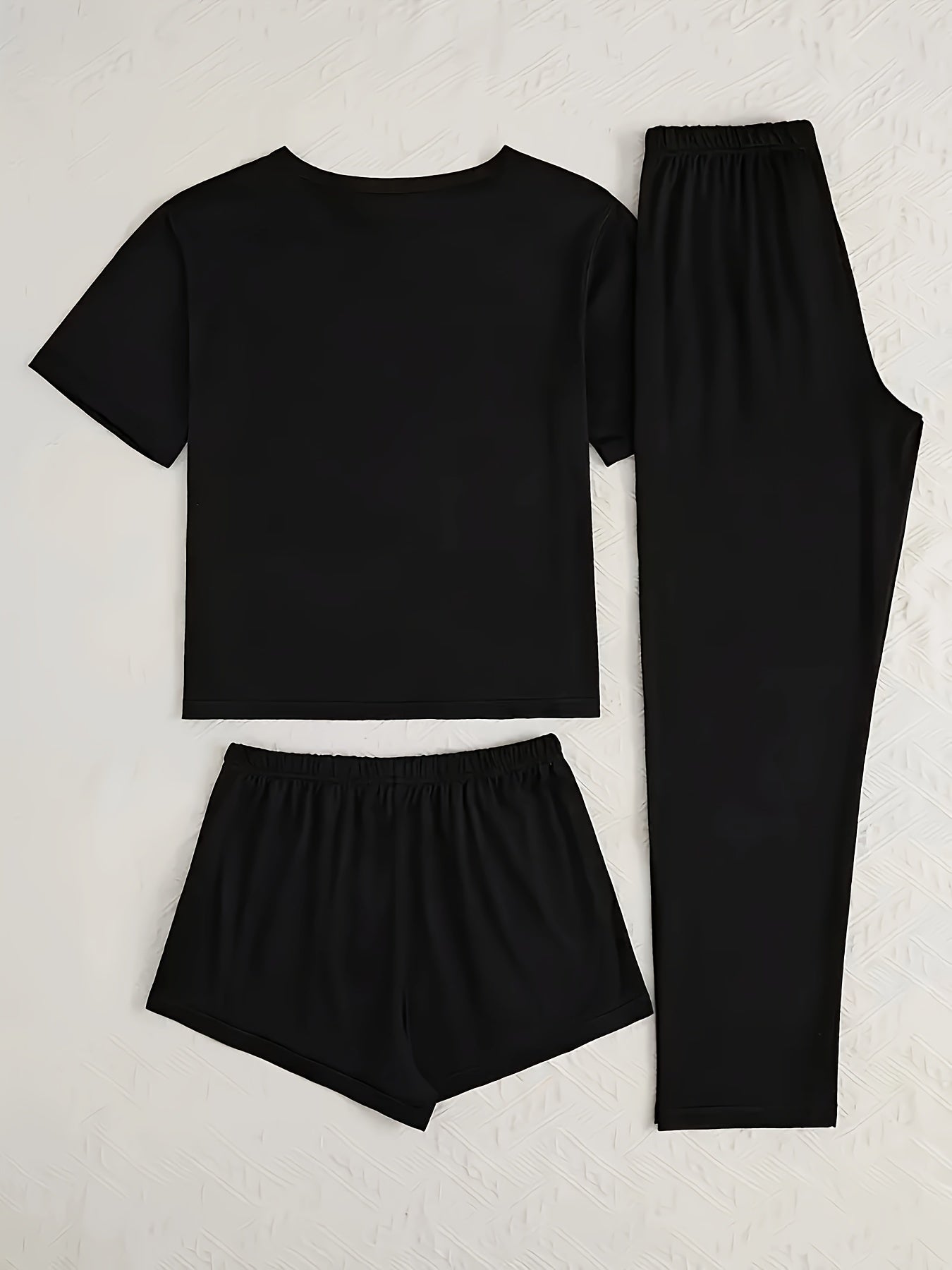 Women's Sleepwear Set with Black Letter Print Crew Neck Polyester Knit Bow Details All Seasons