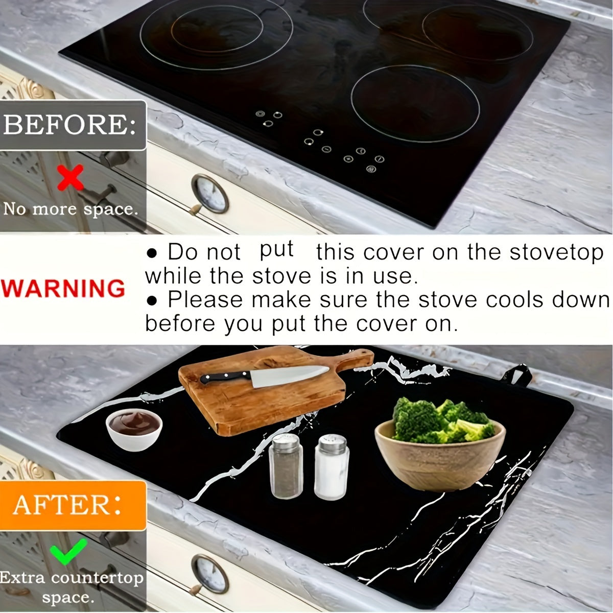 Black Marble Stove Top Cover 72.39x52.07cm Heat-Resistant Glass Protector