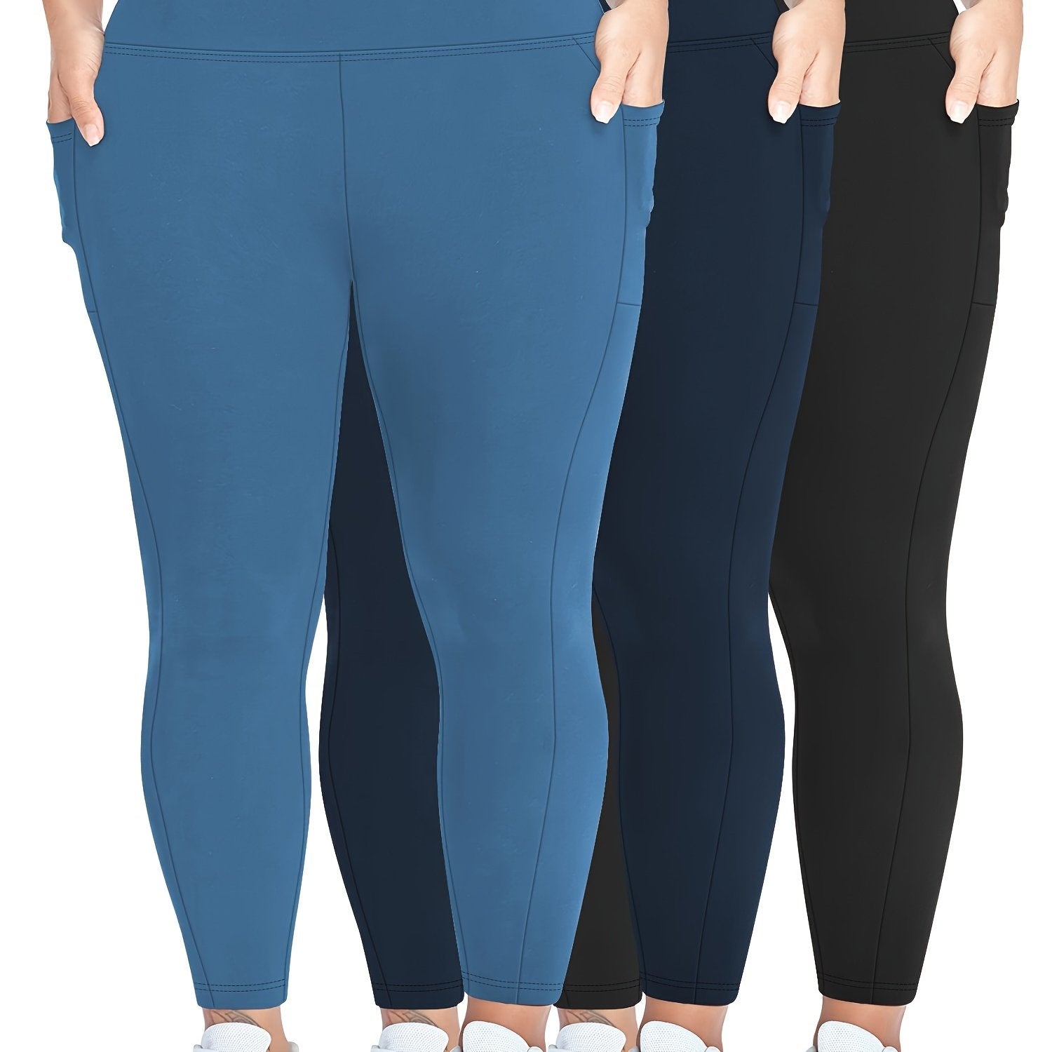 Plus Size Skinny Leggings Women High Waist Stretchy Workout Pants with Pockets