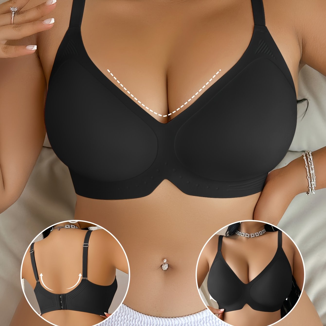 Sujetador sin costuras de tallas grandes con relleno extraíble, alta elasticidad, tejido de punto de color sólido