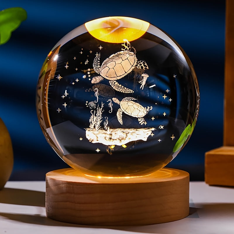 Crystal Ball with Wooden Light Base for Home Decor or Gift 5.99 cm