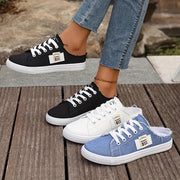 Women's Slip-On Low-Top Sneakers Black White Blue Casual All-Season