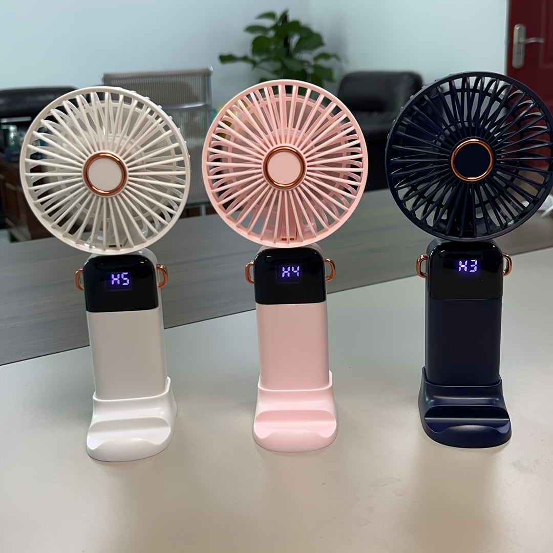 Mini USB Rechargeable Handheld Fan with 5 Speed Settings and Digital Display