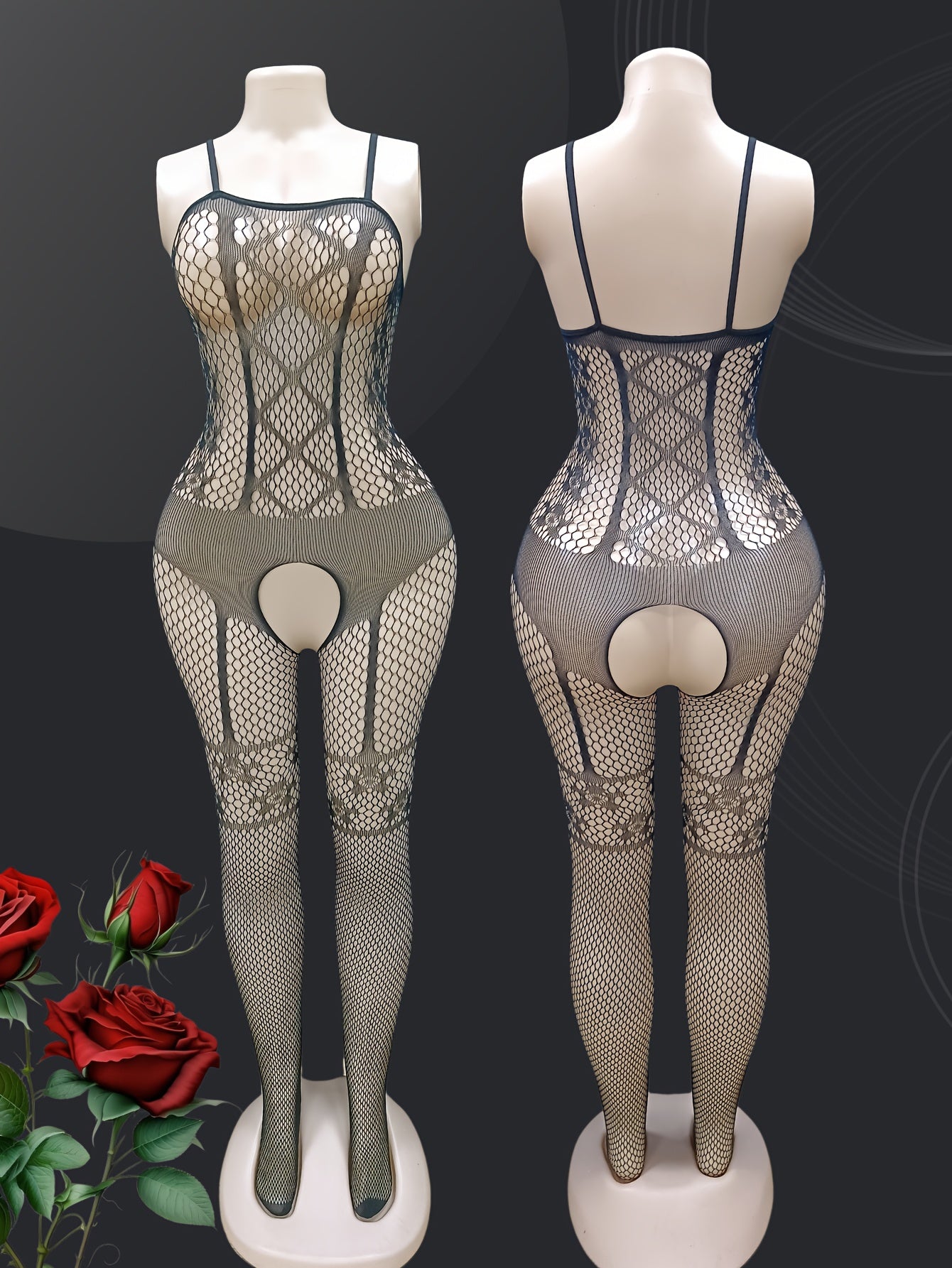 Women's Fishnet Bodysuit with Cut-Outs and Suspender Stockings Plus Size