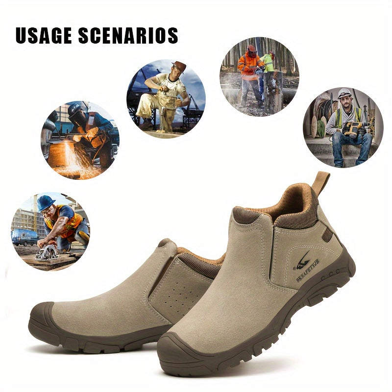 Men's Steel Toe Safety Shoes Durable Cow Leather Non-Slip Rubber Shock Absorbing