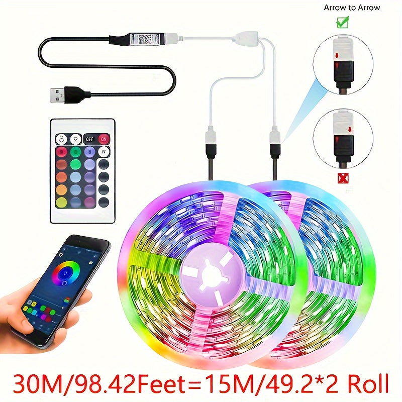 39.62m RGB 5050 LED Tape Light USB Flexible Ribbon for TV Backlight Room Decoration