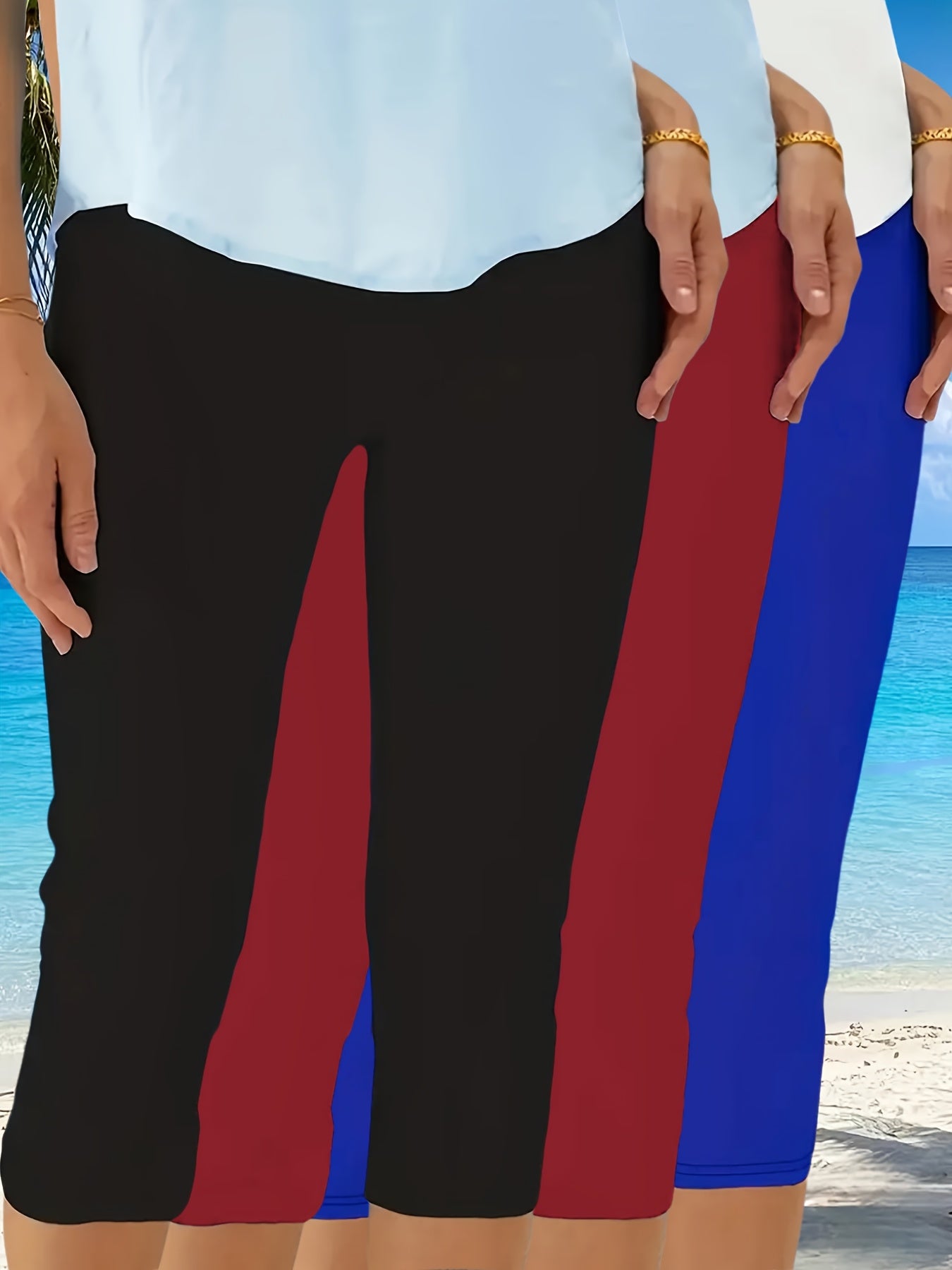 Women’s Plus Size 7/8 Skinny Shorts Polyester Knit Summer Casual Beach