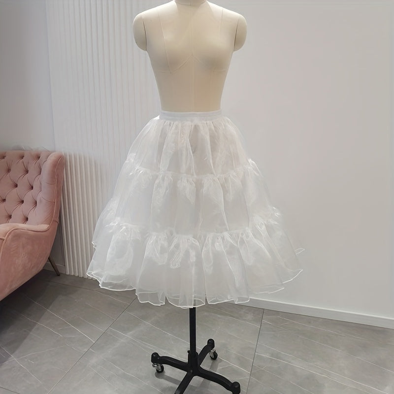 Women's White Skirt with Ice Yarn Splicing and 3-Layer Support Yarn