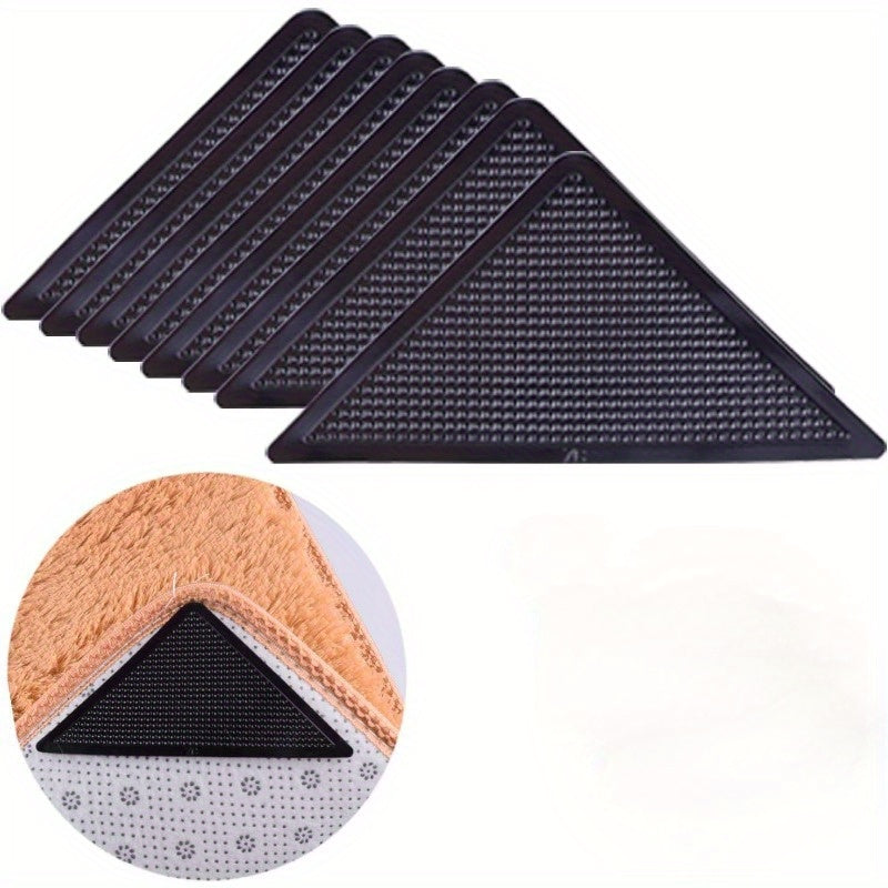 Juego de 8 agarraderas de silicona negras para alfombras, pegatinas antideslizantes para alfombras de área