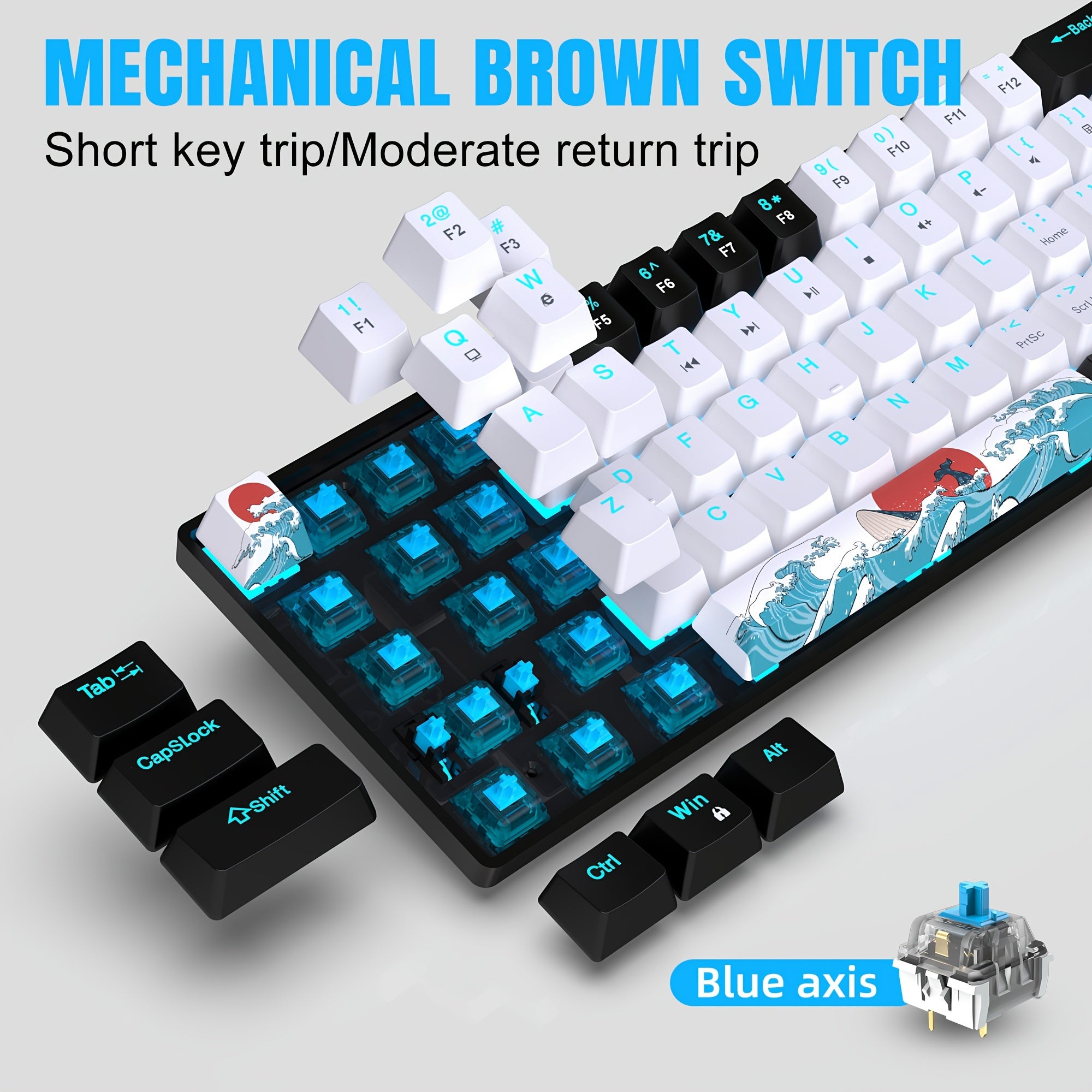 Mechanical Gaming Keyboard 68 Keys Blue Switch Backlit USB-C Windows Mac Laptop