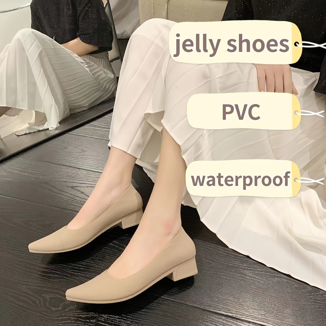 Women’s Solid Color Chunky Heels Casual Point Toe Slip-On Pumps