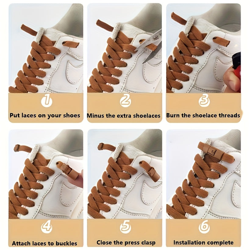 Unisex Adjustable Elastic Shoelaces with Button Closure Black or Brown