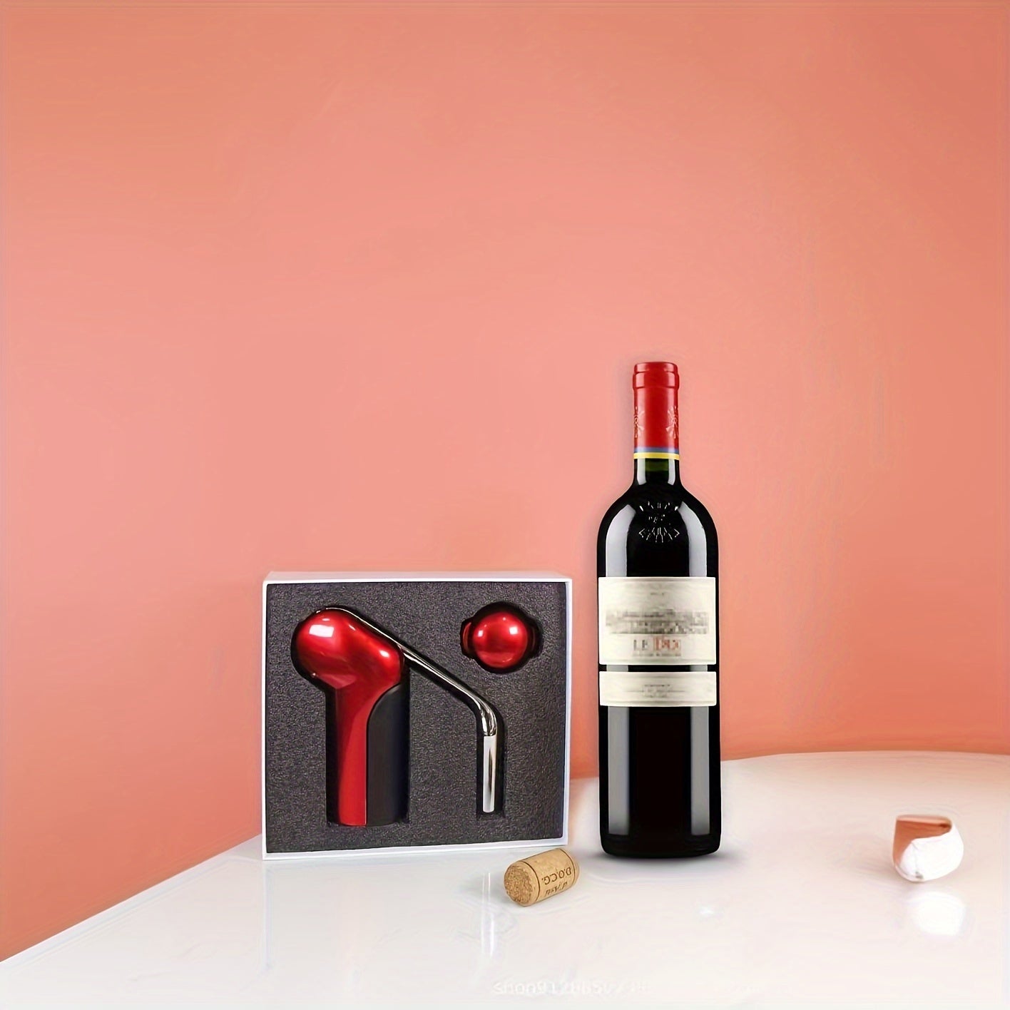Red ABS Wine Bottle Opener with Paper Cutter Manual Lever Kitchen Tool