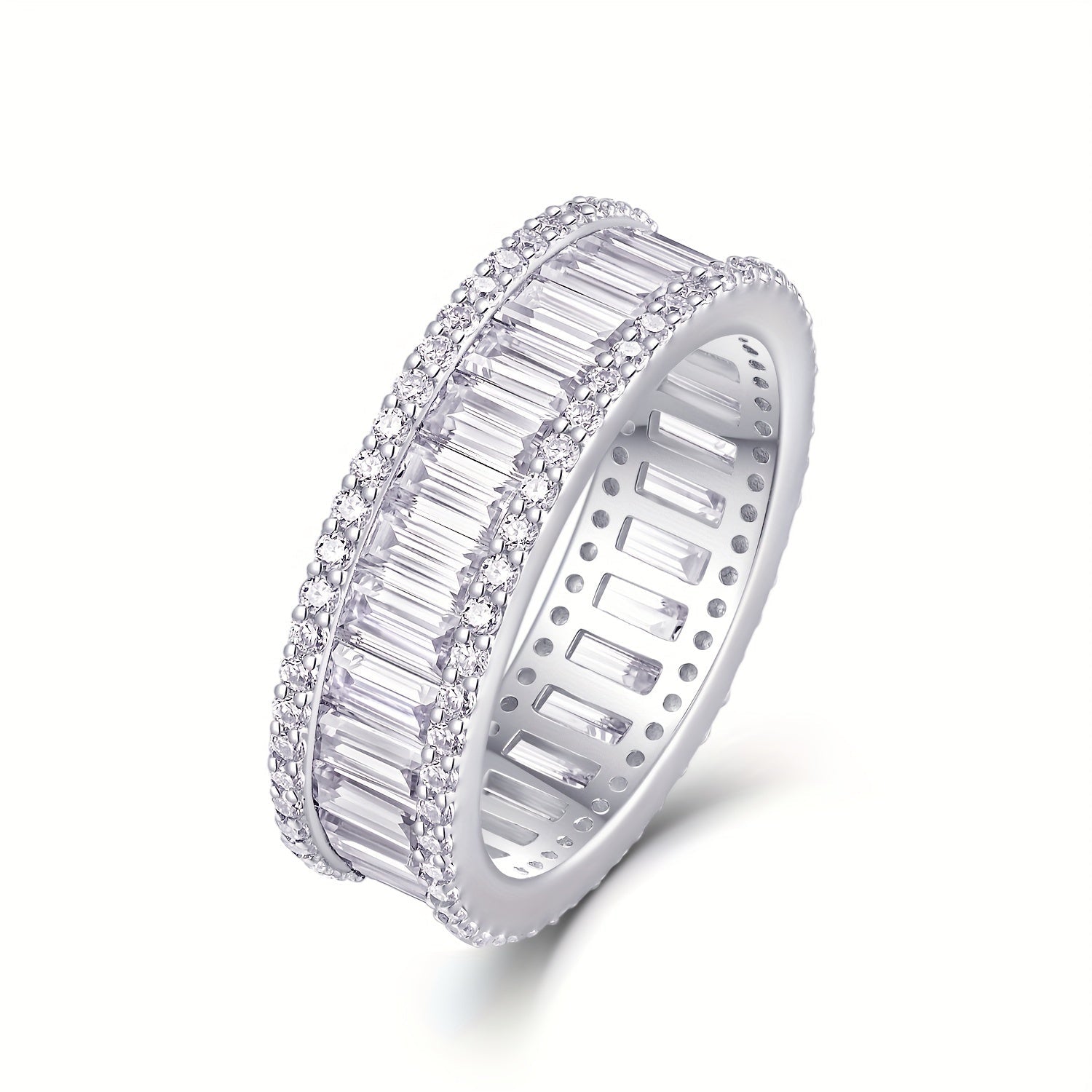 925 Sterling Silver va 18K Gold Plating bilan Stylish Moissanite Eternity Band Ring - Erkaklar va Ayollar uchun to'ylar, nikohlar, yubileylarga, partiyalarga yoki kundalik kiyim uchun ideal